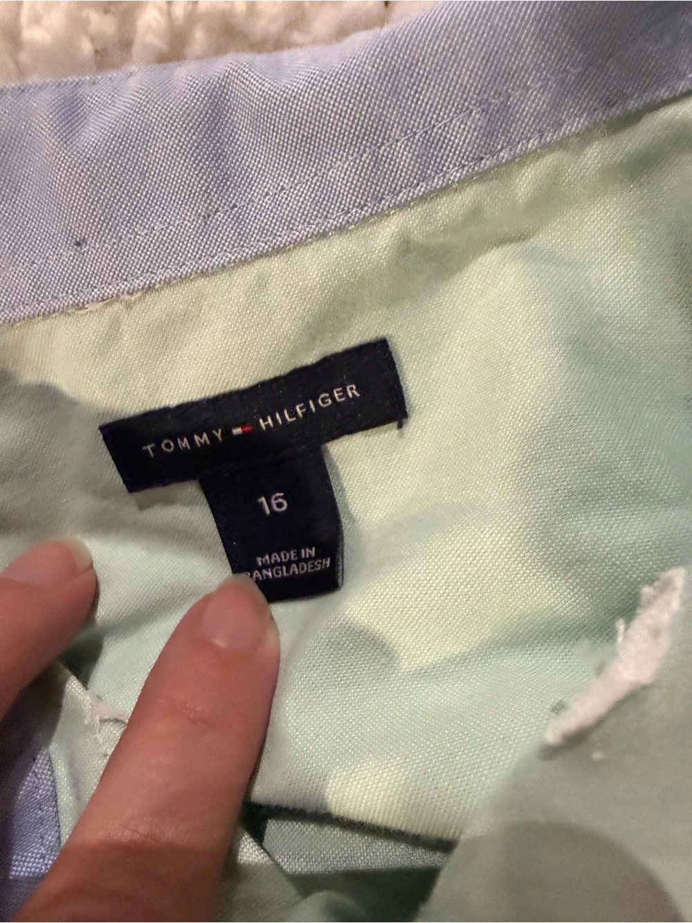 Tommy Hilfiger Mint Green Shirt Jacket with Light Blue Contrast Collar